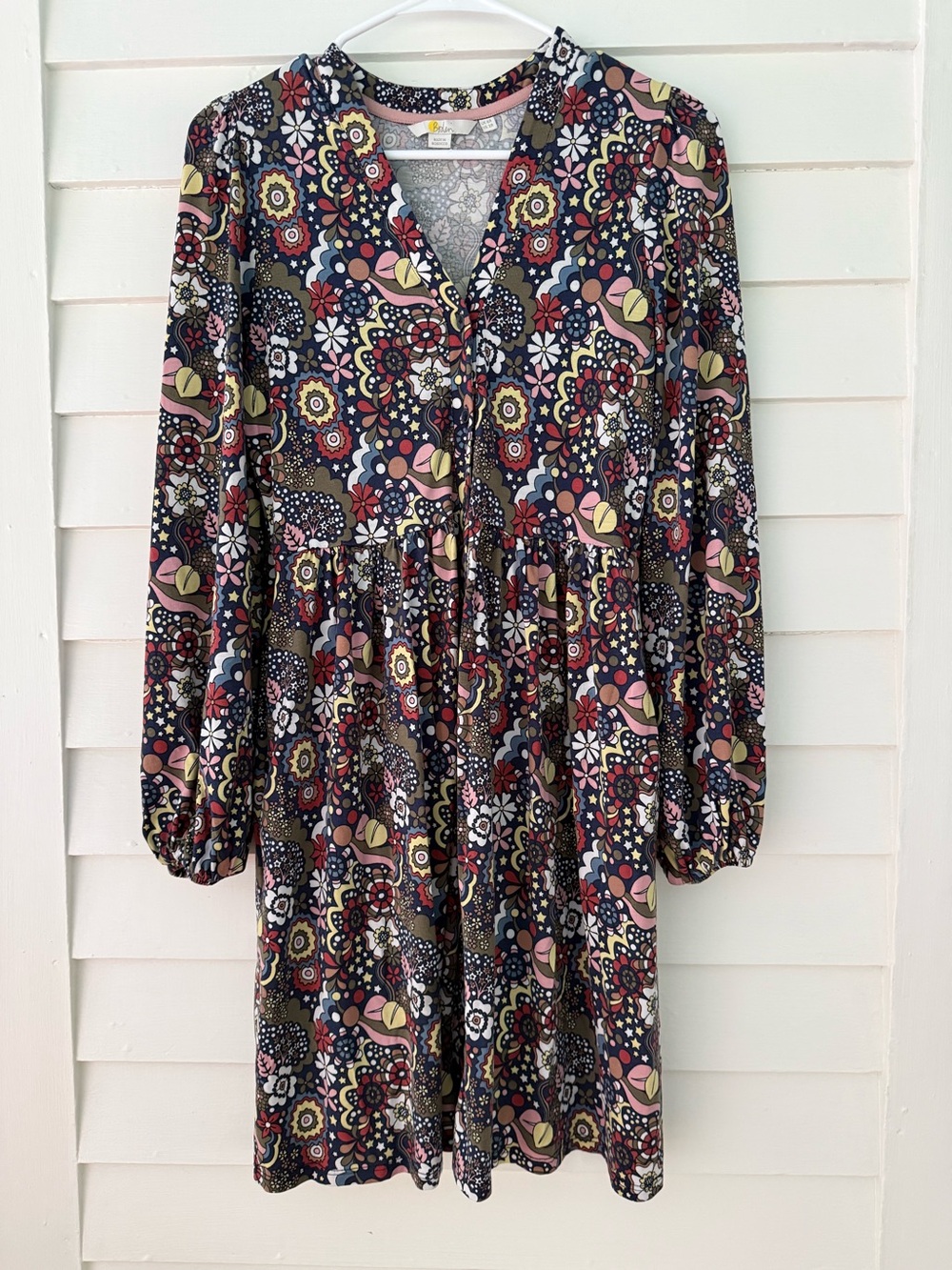 Boden Floral Print Long Sleeve Mini Dress Size US 2 Boho Retro